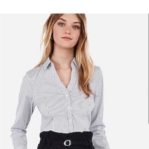 Express Women’s The Essential Shirt Original, White w/ Black Stripes, Size Small